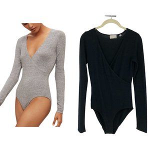 Wilfred Free Aritzia Black Hari Longsleeve Surplice Neck Wrap style Bodysuit S